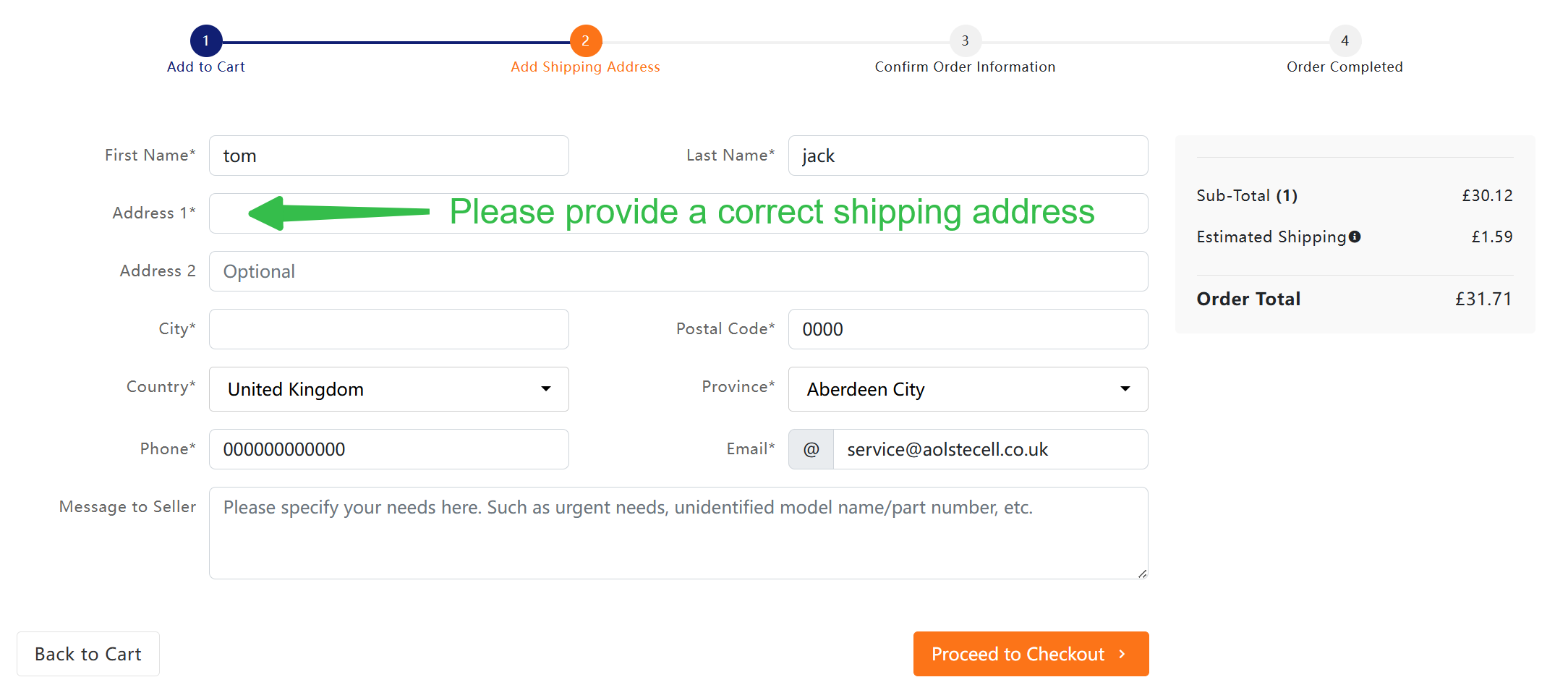 Add shipping address